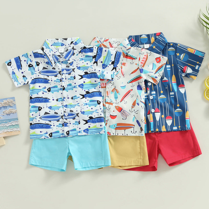 Boys' Printed Short-Sleeve Shirt & Shorts Two-Piece Set
