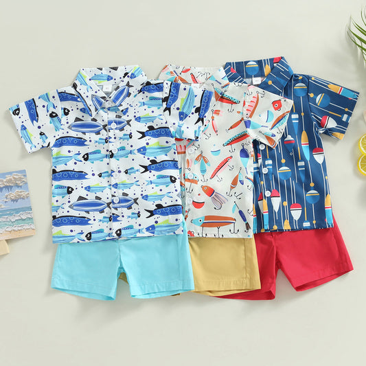 Boys' Printed Short-Sleeve Shirt & Shorts Two-Piece Set