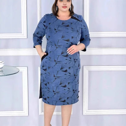 Women's Geometric Print A-Line Short-Sleeve Dress — Plus Size