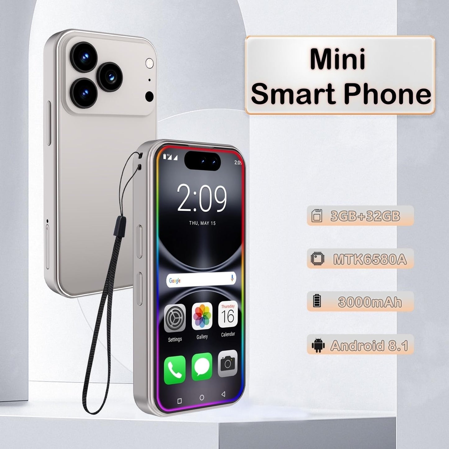 4" Mini Unlocked Smartphone | Android 8.1, 3GB RAM, Dual SIM