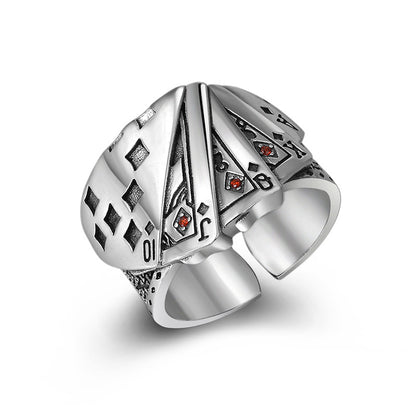Unisex Zinc Alloy Playing Card Straight Flush Couple Ring – Oil-Drip Statement Band