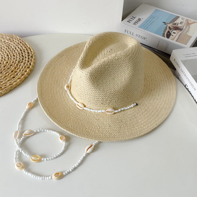 Women's Papyrus Conical Sun Hat with Shell Chain | Bohemian Summer Hat