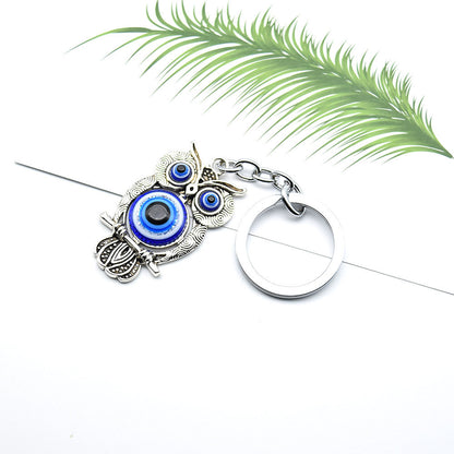 Blue Glaze Owl Keychain | Alloy Geometric Pendant | JP Collections