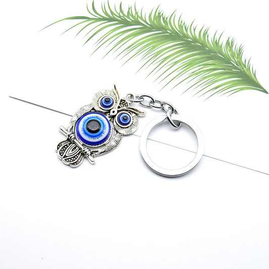Blue Glaze Owl Keychain | Alloy Geometric Pendant | JP Collections