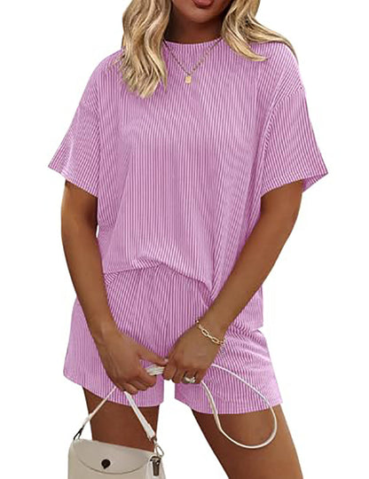 Women's Striped Casual Two-Piece Set — T-Shirt & Trousers