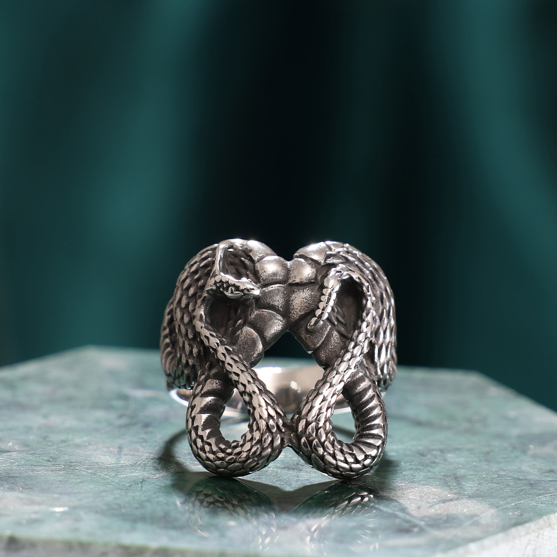 Men's Stainless Steel Tiger Head & Snake Ring – Bold Animal Totem Band