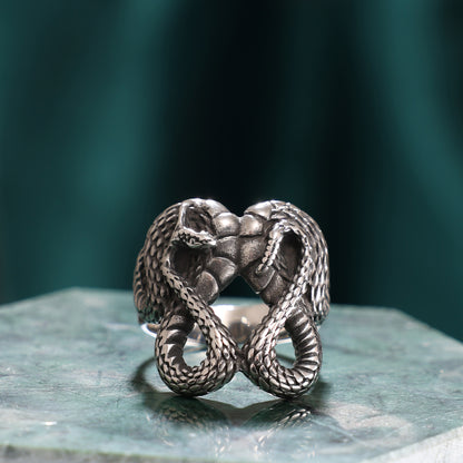 Men's Stainless Steel Tiger Head & Snake Ring – Bold Animal Totem Band