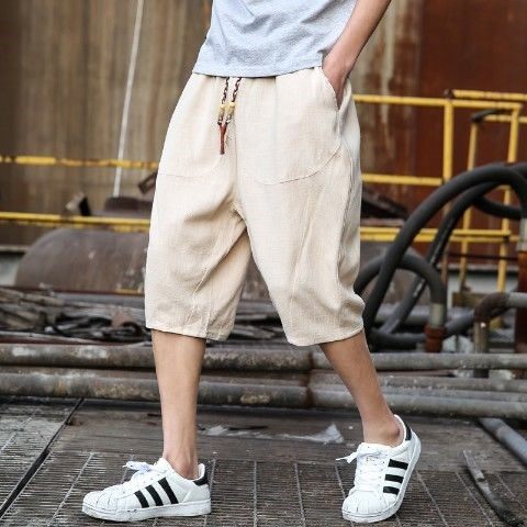 Men's Viscose Linen Cropped Trousers | Loose Fit Casual M-5XL