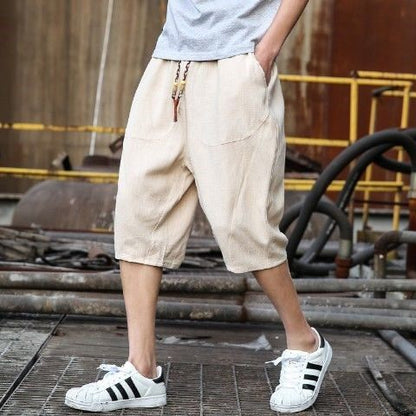 Men's Viscose Linen Cropped Trousers | Loose Fit Casual M-5XL