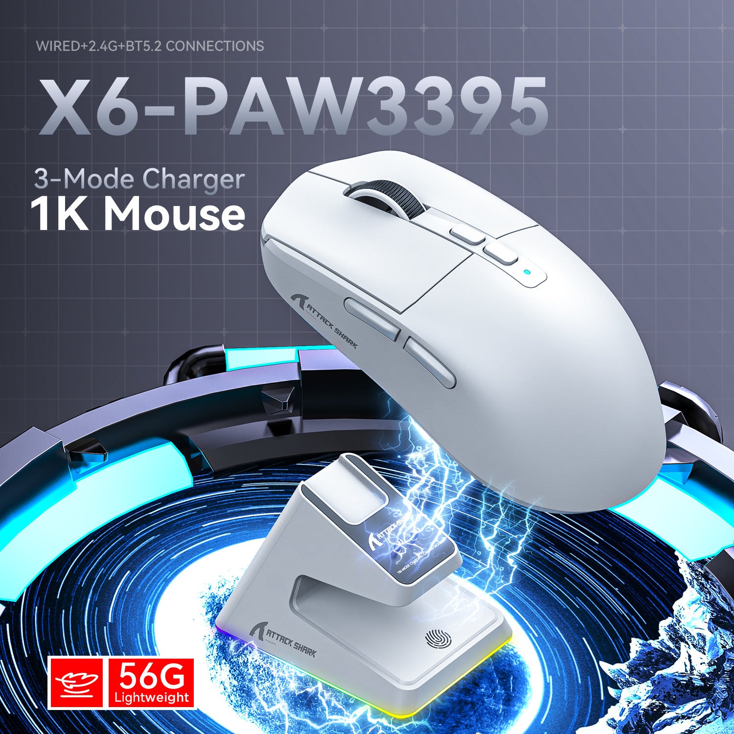 X6 Three-Mode Wireless Gaming Mouse - RGB Bluetooth USB