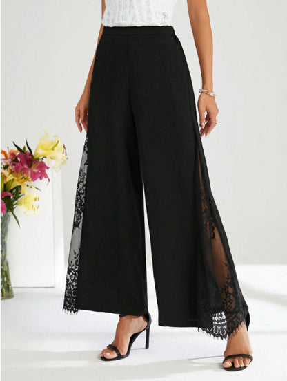 Women's High Waist Lace Panel Cropped Trousers - Smart Casual