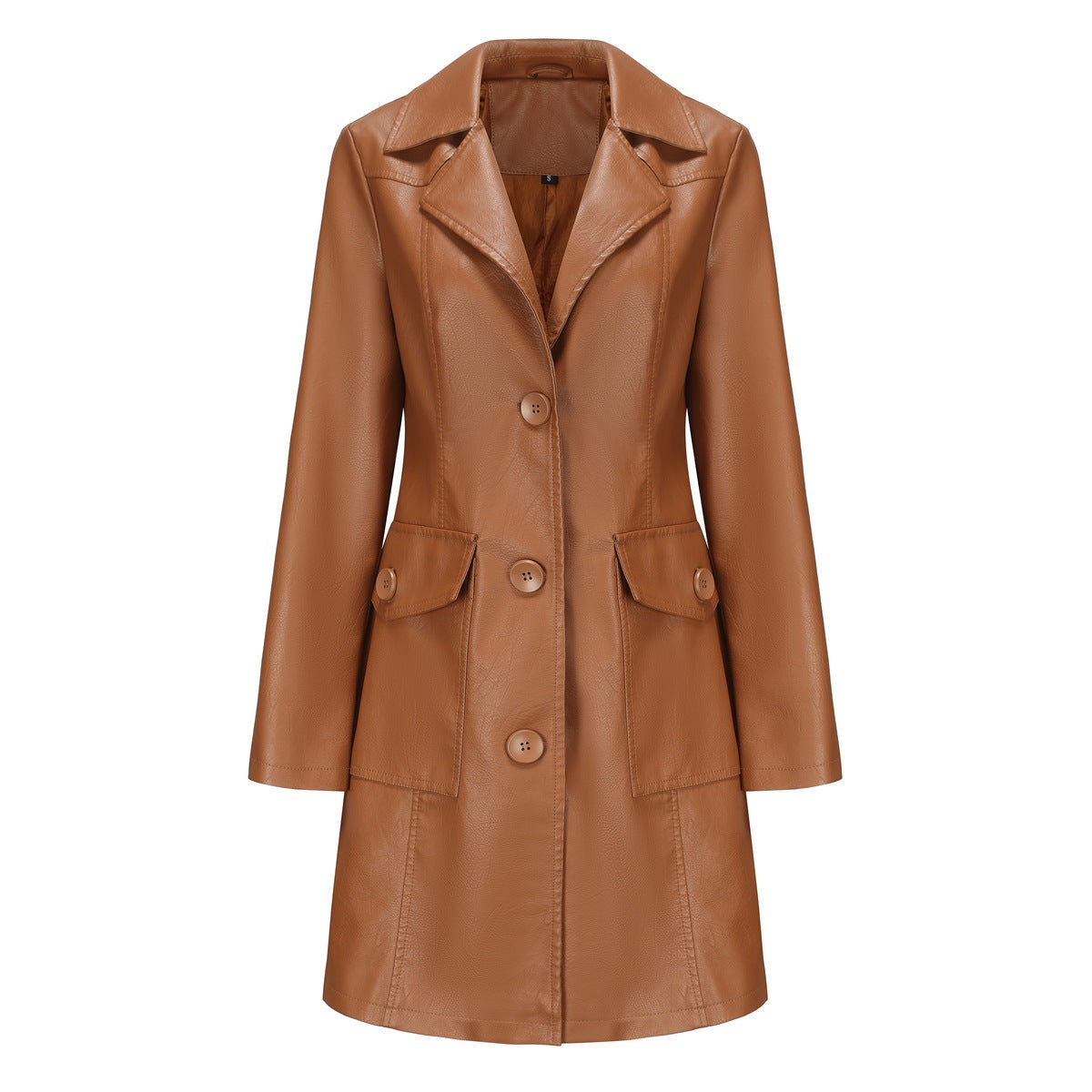 Women's Long Faux Leather Trench Coat – 4 Colours, Sizes S–3XL