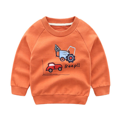 Children's Cartoon Print Loopback Cotton Pullover Sweatshirt | Boys Top