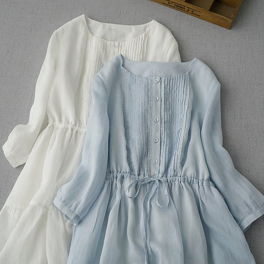 Women's Ramie Patchwork Mid-Length Fairy Dress