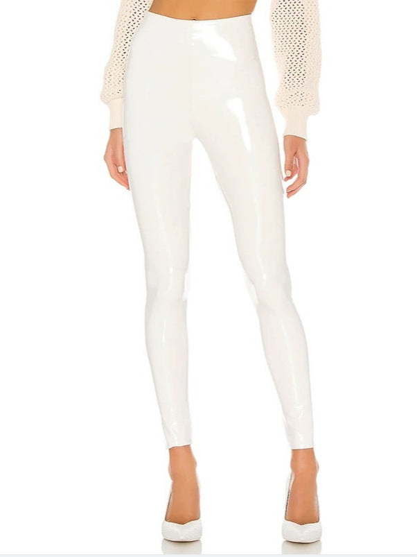Women's Mirror Finish PU Leather Skinny Cropped Trousers