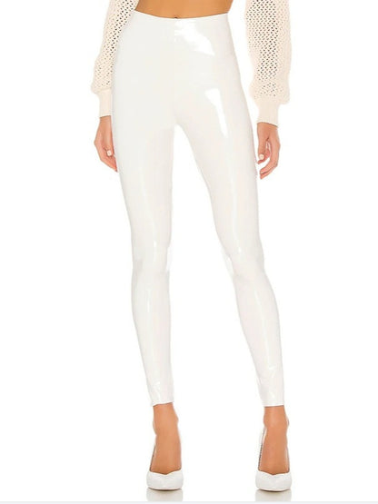 Women's Mirror Finish PU Leather Skinny Cropped Trousers
