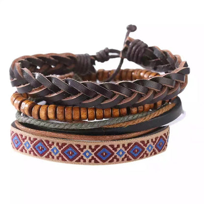 Men's Vintage Leather Bracelet – Woven & Knitted Styles, 30 Designs