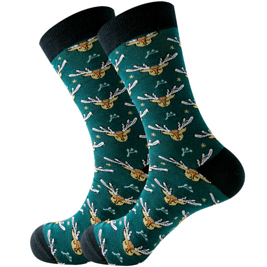 Men’s Novelty Jacquard Cotton Mid-Tube Socks 26 Designs Santa Moose EU 39-46