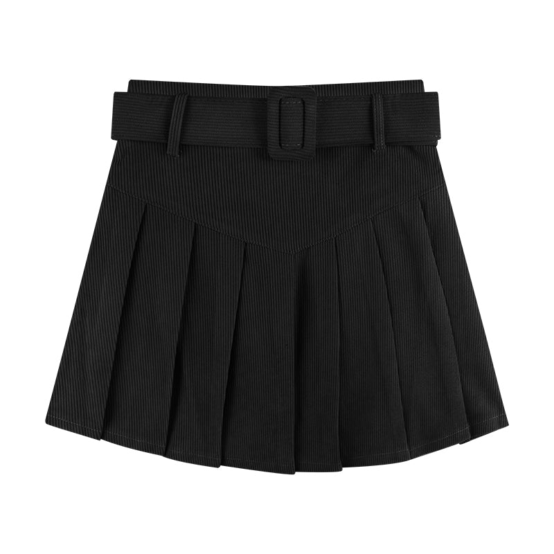 Women's Corduroy A-Line Mini Skirt - Pleated Spliced Autumn Skirt