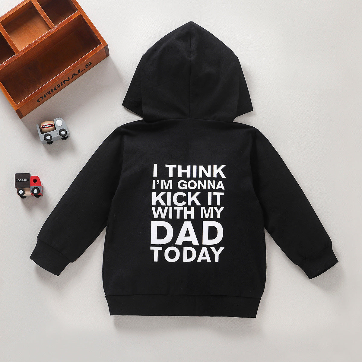 Children's Letter Print Cotton Hoodie in Black | Kids Casual Sweatshirt