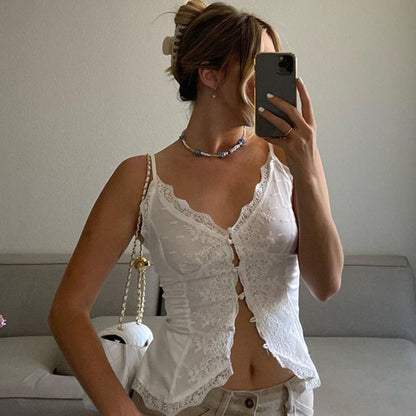 Women's Lace V-Neck Tie-Front Camisole Top