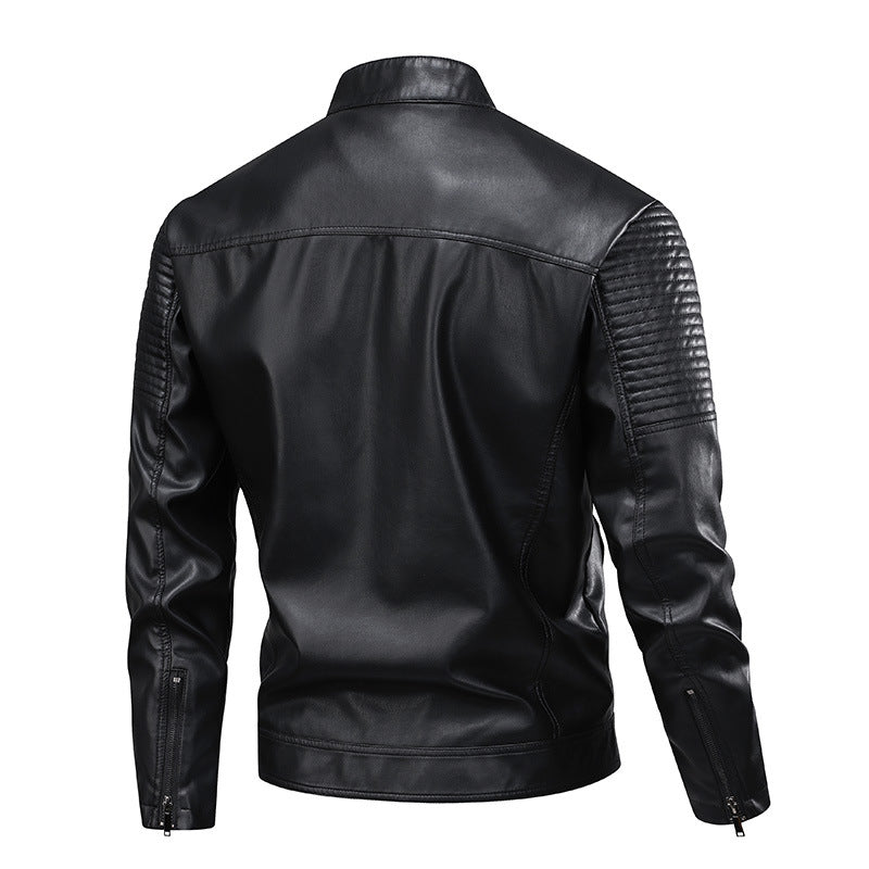 Men's Slim-Fit PU Leather Biker Jacket | Stand Collar S–3XL