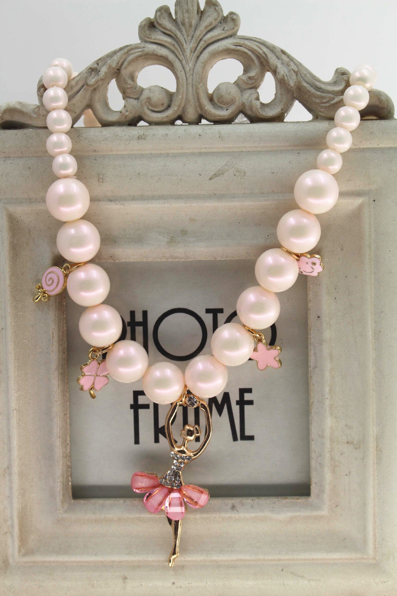 Girls' Pearl Necklace – Symphony Finish Children's Jewellery, Pink & White