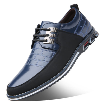 Men's PU Leather Plaid Shoes – Lace-Up & Slip-On, Black, Brown & Blue