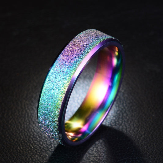 Unisex Stainless Steel Frosted Matte Ring – 6mm Minimalist Band Gold, Black & Blue