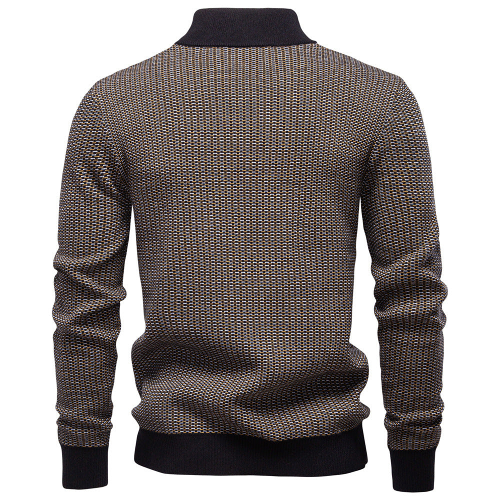 Men's Half-Zip Stand Collar Sweater | Slim Fit Cotton Blend