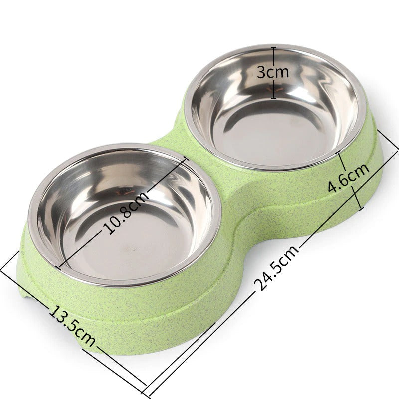 Double Stainless Steel Pet Bowl | 2-in-1 Food & Water Feeder for Dogs & Cats