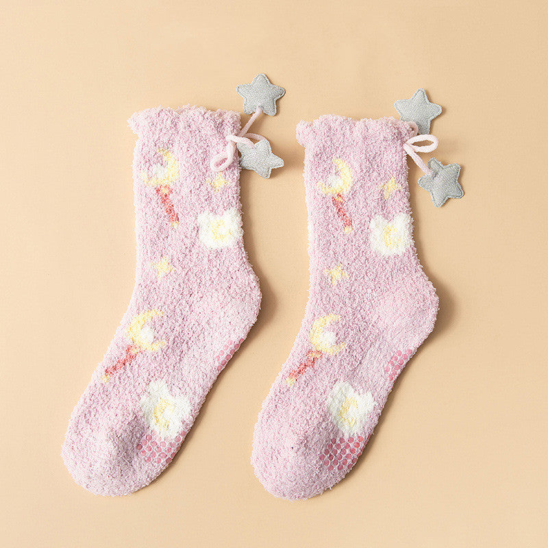 Women’s Japanese Coral Fleece Cartoon Socks Thick Winter 6 Designs