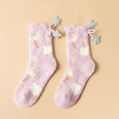 Women’s Japanese Coral Fleece Cartoon Socks Thick Winter 6 Designs
