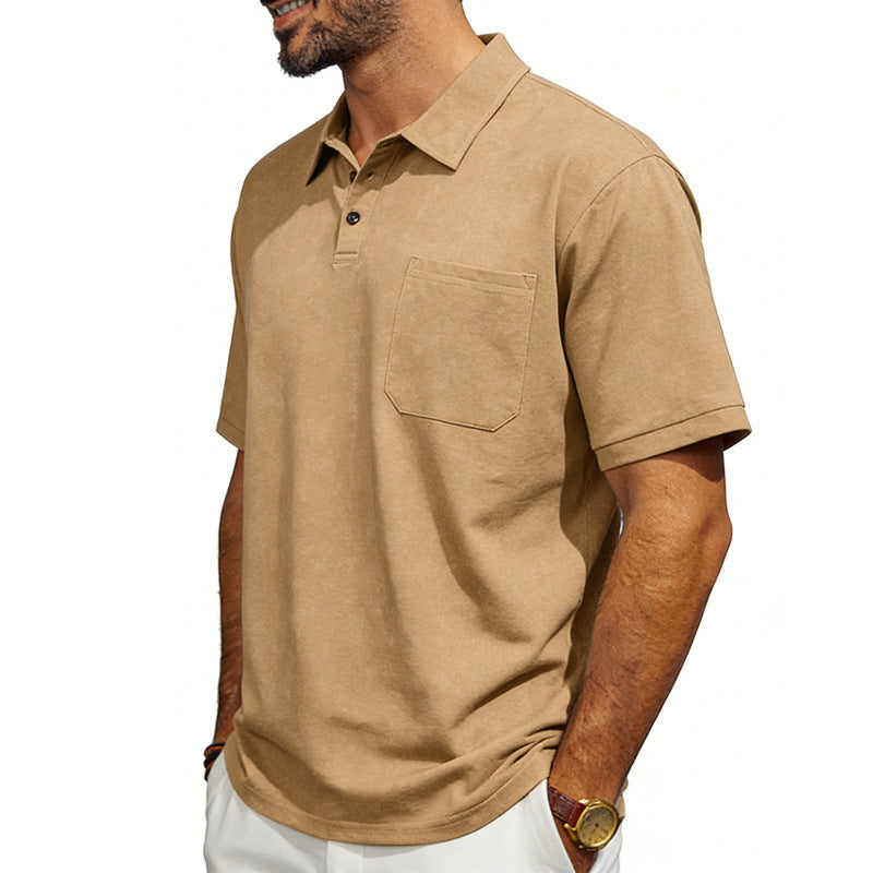 Men's Distressed Lapel Polo Shirt | Loose Fit Short Sleeve