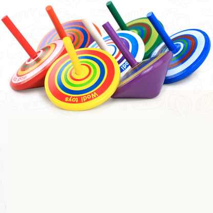 Wooden Spinning Top Gyroscope Toy | Rainbow & Cartoon Animal Designs