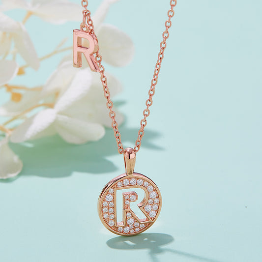 Moissanite Letter R Necklace | Platinum-Plated S925 Silver | GRA Certified