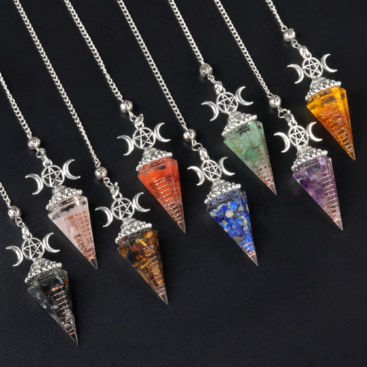 Hexagonal Pyramid Crystal Gemstone Pendant Necklace