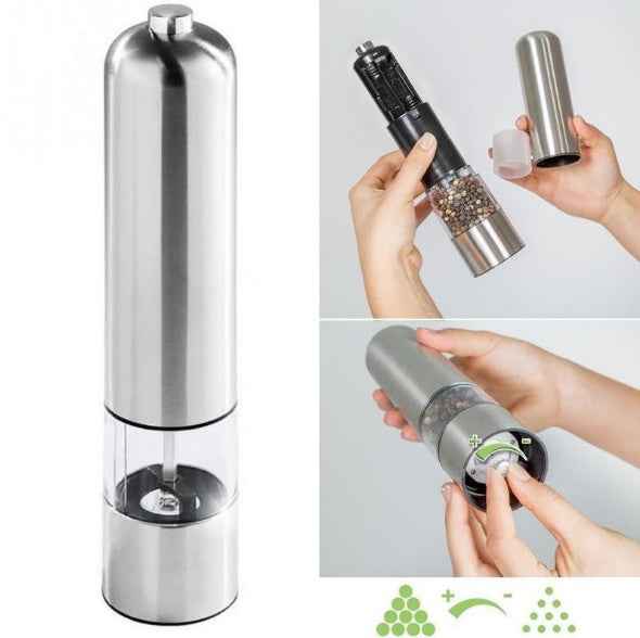 Electric Stainless Steel Pepper & Salt Grinder – One-Touch Mill for Kitchen, BBQ & Dining