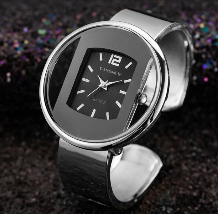 Women's Cuff Bangle Quartz Bracelet Watch | Adjustable Steel Band Dress Watch in 8 Finishes