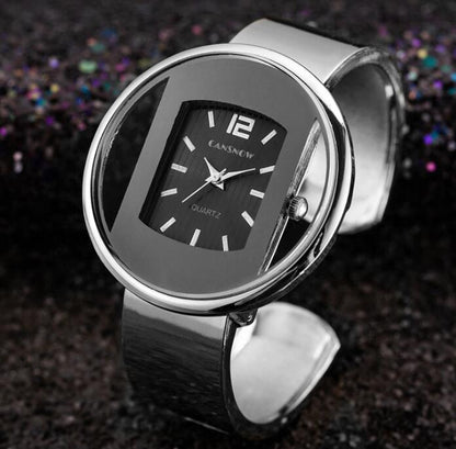Women's Cuff Bangle Quartz Bracelet Watch | Adjustable Steel Band Dress Watch in 8 Finishes