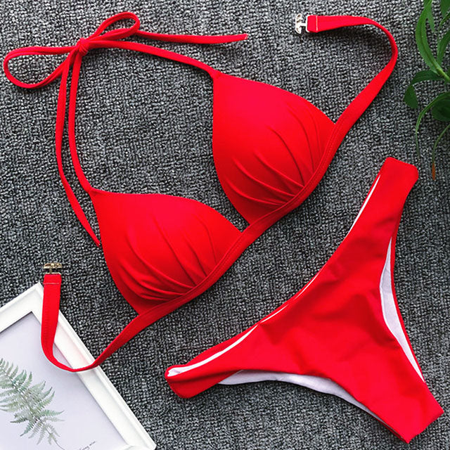 Women's Halter Neck One-Piece Swimsuit | Built-In Bra Pad