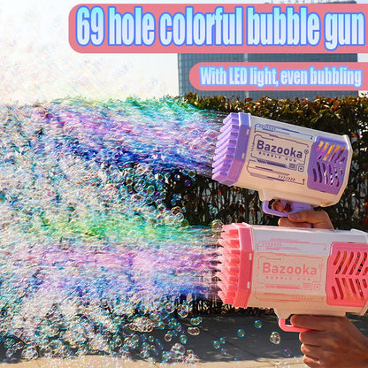 69-Hole Rocket Bubble Gun with LED Lights - Kids Bubble Toy