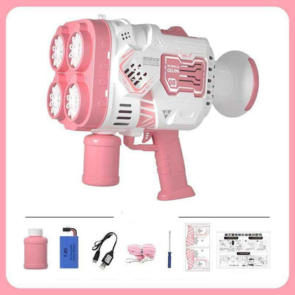 Bubble Gun Rocket Soap Bubble Machine Electric Space Launcher Continues To Produce Bubbles With LED Light