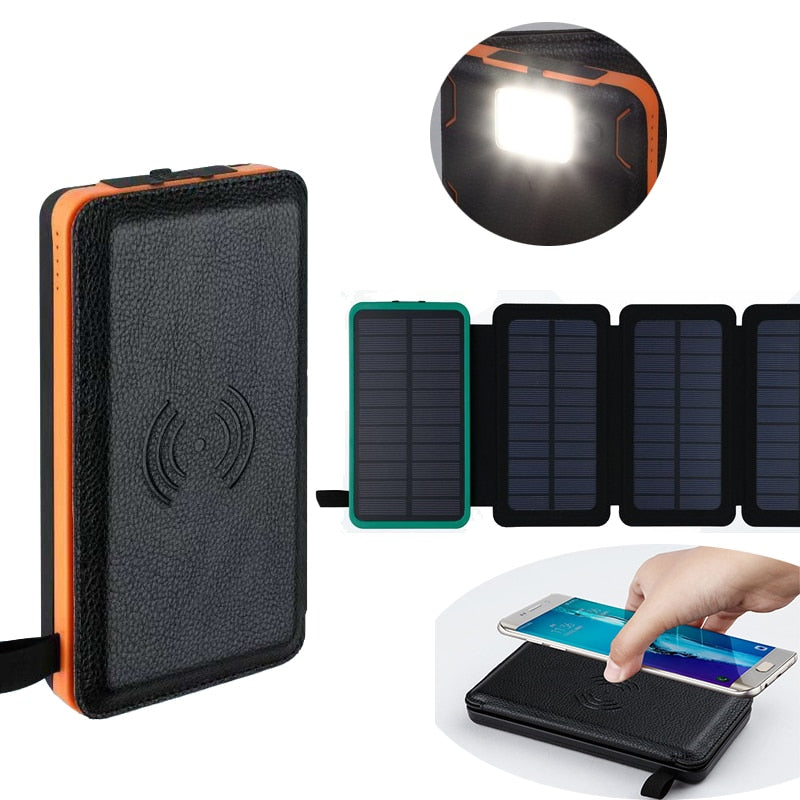 Solar Power Bank Wireless Charging & LED Torch – Waterproof Outdoor 2, 3 or 4 Solar Panels