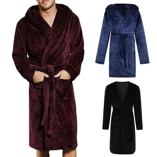 Unisex Hooded Nylon Bathrobe – Soft Double-Sided Velvet Lined Lounge Robe