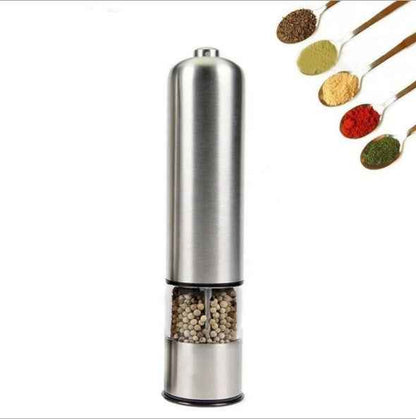 Electric Stainless Steel Pepper & Salt Grinder – One-Touch Mill for Kitchen, BBQ & Dining