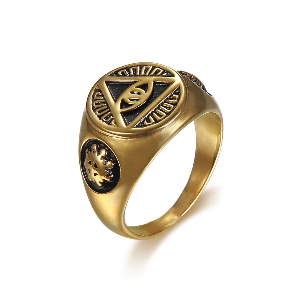 Unisex Titanium Steel All-Seeing Eye Ring – Vintage Mystic Band