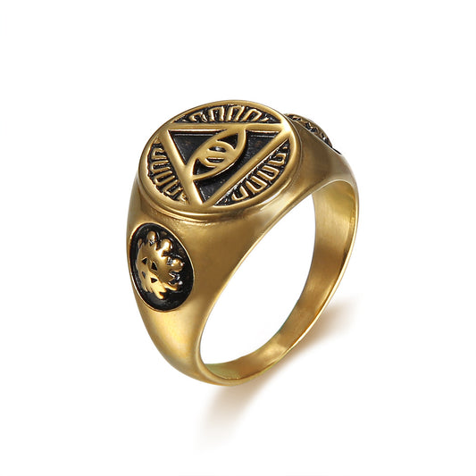 Unisex Titanium Steel All-Seeing Eye Ring – Vintage Mystic Band