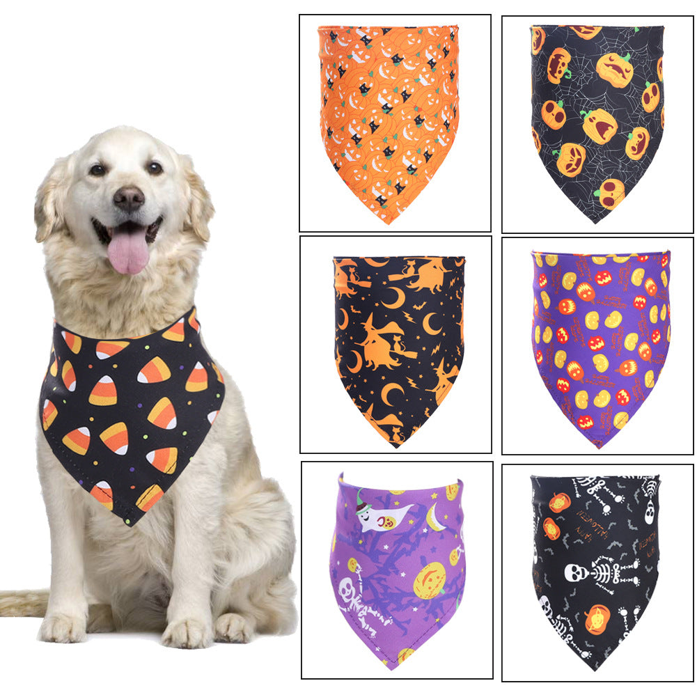Halloween Pet Bandana – Spooky Dog & Cat Triangular Scarf | 7 Designs