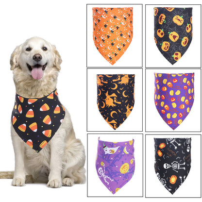 Halloween Pet Bandana – Spooky Dog & Cat Triangular Scarf | 7 Designs